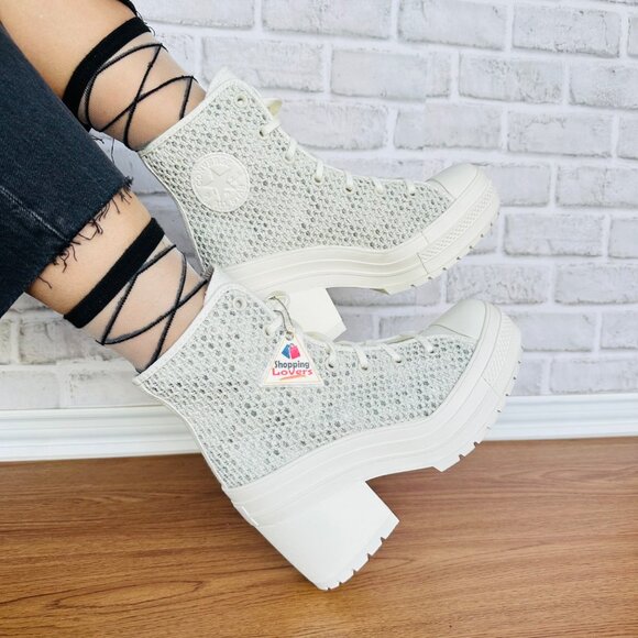 ⭐Converse Chuck 70 De Luxe Heel Platform Knit 9 Women Shoes Boots Egret A07535C⭐ - Picture 2 of 14
